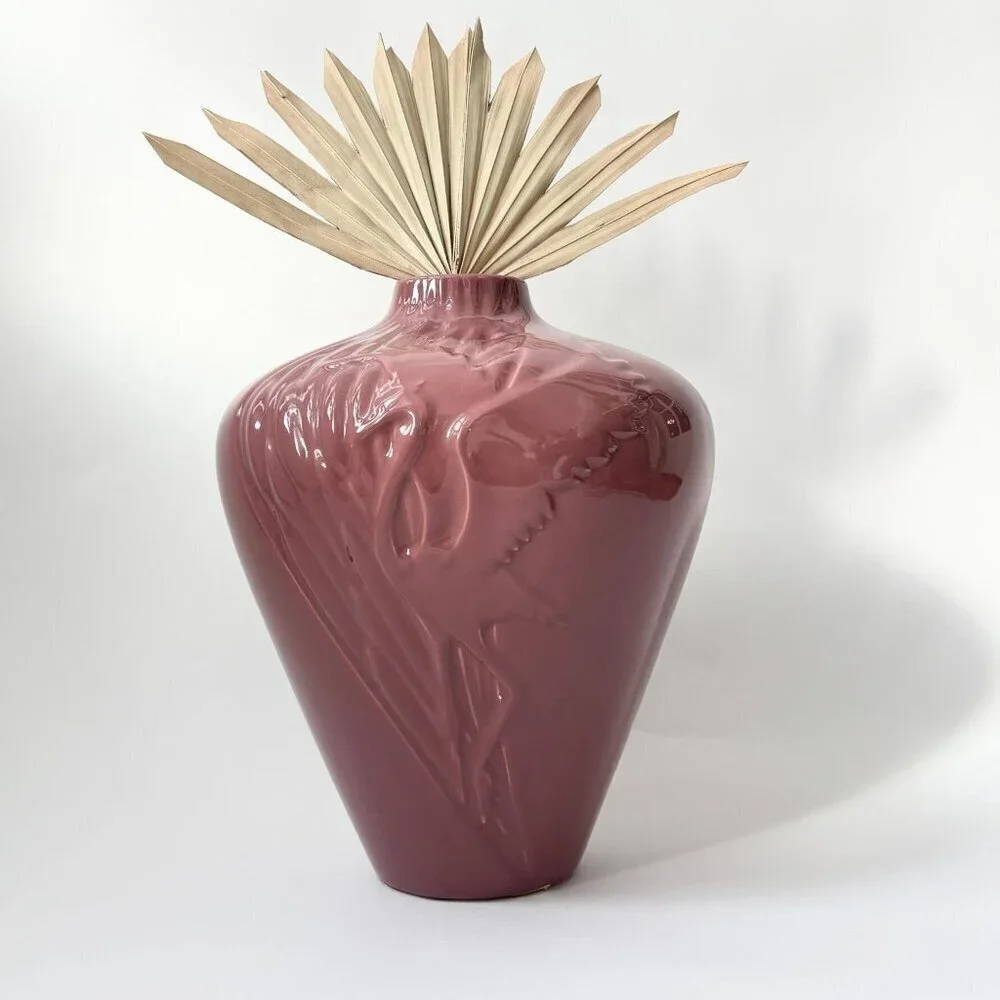 Mauve Pink Crane Embossed XL Tall Vintage Midcentury Royal Haeger Vintage Vase